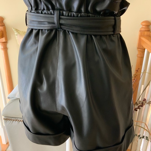 Aqua -Black Faux Leather Paperbag Waist Shorts - Picture 6 of 11
